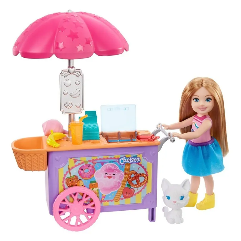 Mattel Barbie Chelsea vozík s občerstvením a mačičkou, GHV76/FDB32