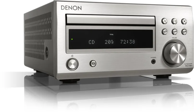 Minisystém Denon RCD-M41DAB Silver premium, bez reproduktorov, FM, DAB+ a RDS rádio, rozhr