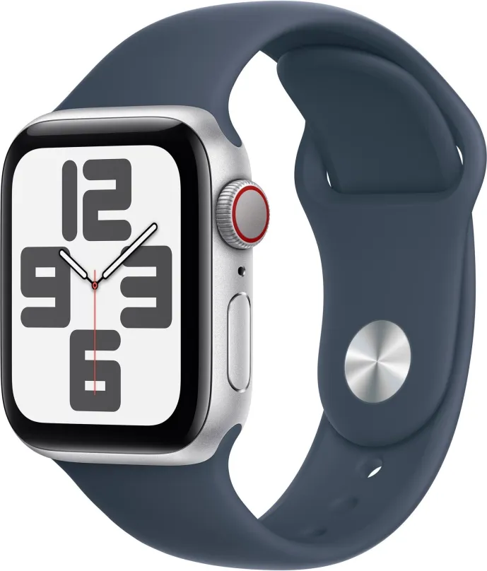 Chytré hodinky Apple Watch SE Cellular 40mm Strieborný hliník s búrkovo modrým športovým remienkom - M/L