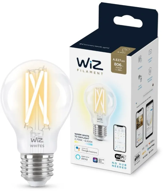 WiZ Tunable white 8718699787158 inteligentná LED filamentová žiarovka E27 | 1x6,7W | 806lm | 2700-6500K