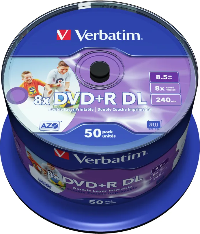 Médiá VERBATIM DVD+R DL DataLifePlus 8,5 GB, 8x, printable, spindle 50 ks