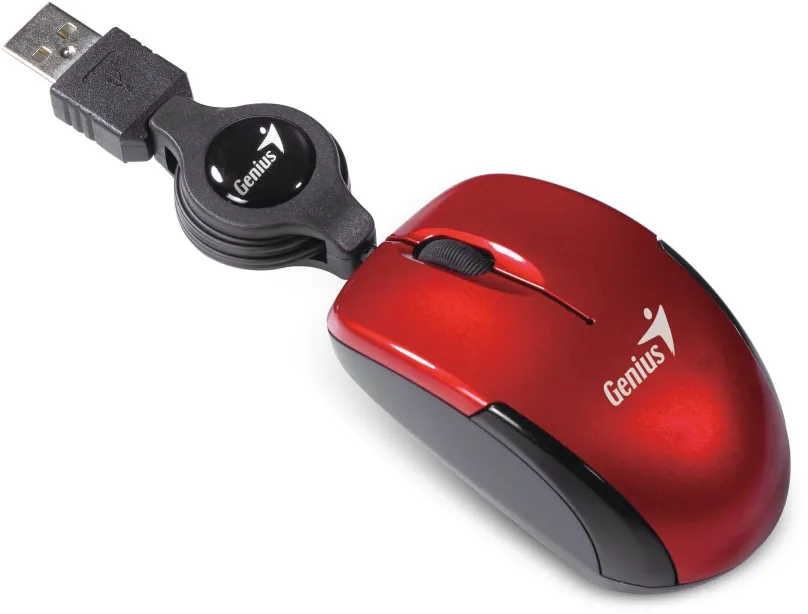 Myš Genius micro Traveler V2 červená, drôtová, optická, symetrická, pripojenie cez USB, c