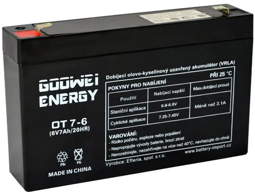 Batérie pre záložné zdroje GOOWEI ENERGY Bezúdržbový olovený akumulátor OT7-6, 6V, 7Ah