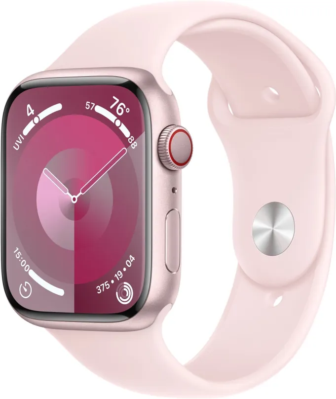 Chytré hodinky Apple Watch Series 9 45mm Cellular Ružový hliník so svetlo ružovým športovým remienkom - S/M