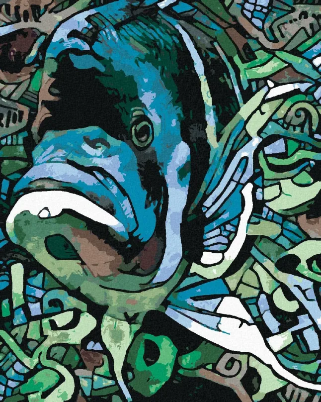 Maľovanie podľa čísel Abstraktná ryba zelená, 40x50 cm, bez rámu a bez vypnutia plátna