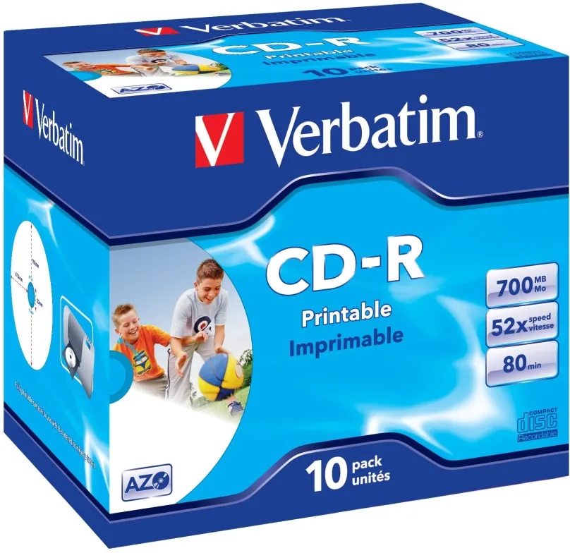 Médiá VERBATIM CD-R AZO 700MB, 52x, printable, šperk case 10 ks
