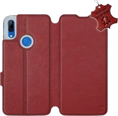 Kryt na mobil Flip puzdro na mobil Huawei P Smart Z - Tmavo červené - kožené - Dark Red Leather