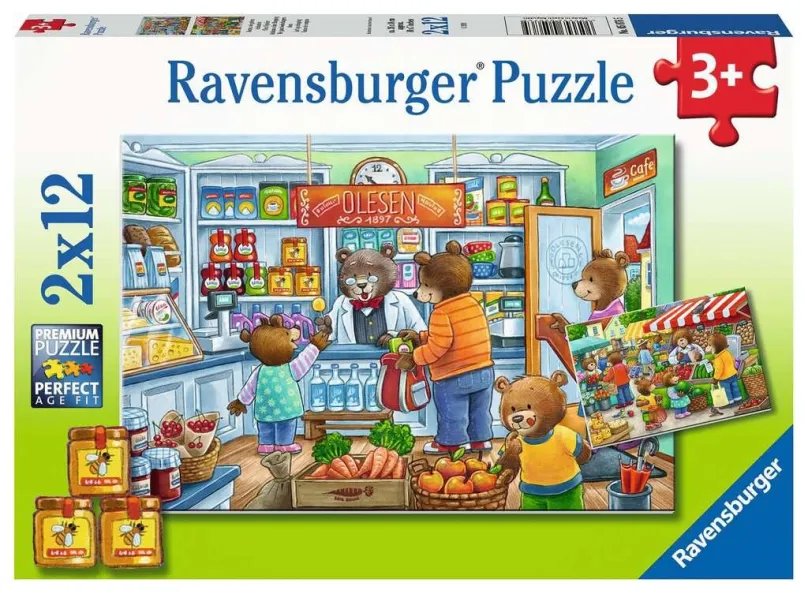 RAVENSBURGER Puzzle Medvedíci na nákupoch 2x12 dielikov