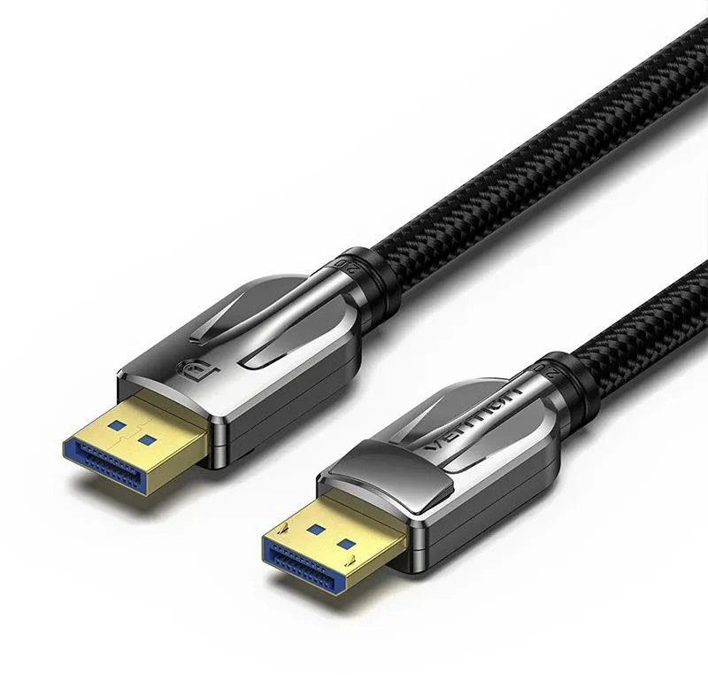 Video kábel Vention Cotton Braided DP 2.0 Male to Male 8K HD Cable 1M Black Zinc Alloy Type