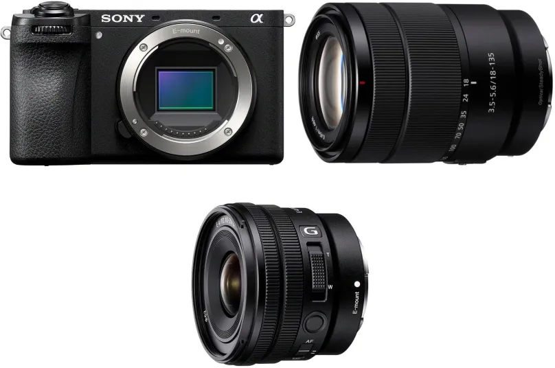Set Sony Alpha A6700 + E 18-135mm f/3.5-5.6 + E PZ 10-20mm F4 G, – bezzrkadlovka, detekuje