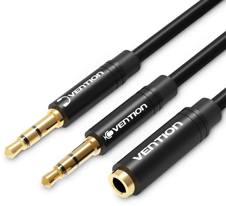 Redukcia Vention 2x 3.5mm Male to 3.5mm Female Audio Cable 0.3m Black ABS Type