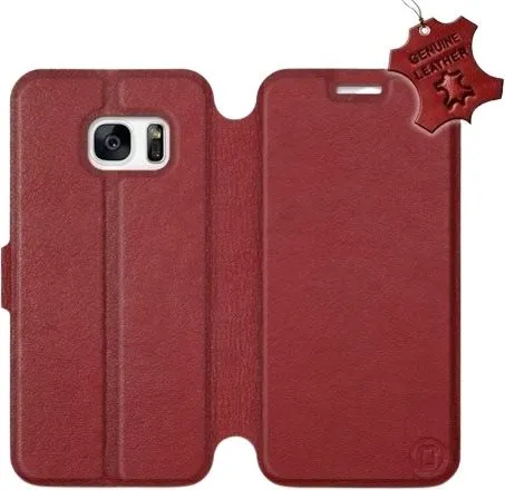 Kryt na mobil Flip puzdro na mobil Samsung Galaxy S7 - Tmavo červené - kožené - Dark Red Leather
