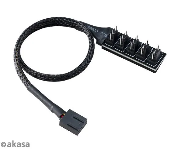 Rozbočovač AKASA FLEXA FP5H, dĺžka kábla 0,35 m, male konektory: 5x 4-pin pre ventilátor