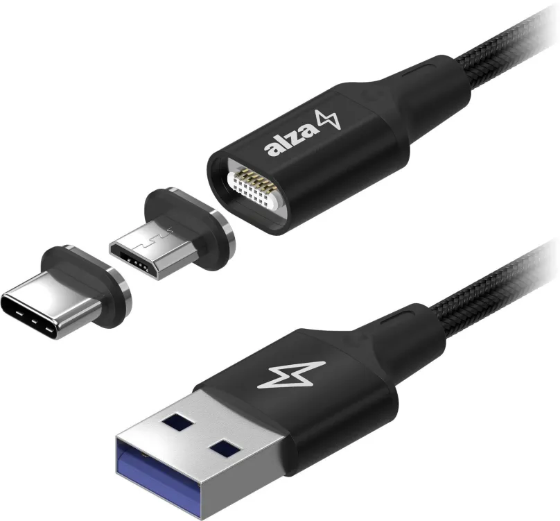 Dátový kábel AlzaPower MagCore 2in1 USB-C + Micro USB, 5A, 0.5m čierny