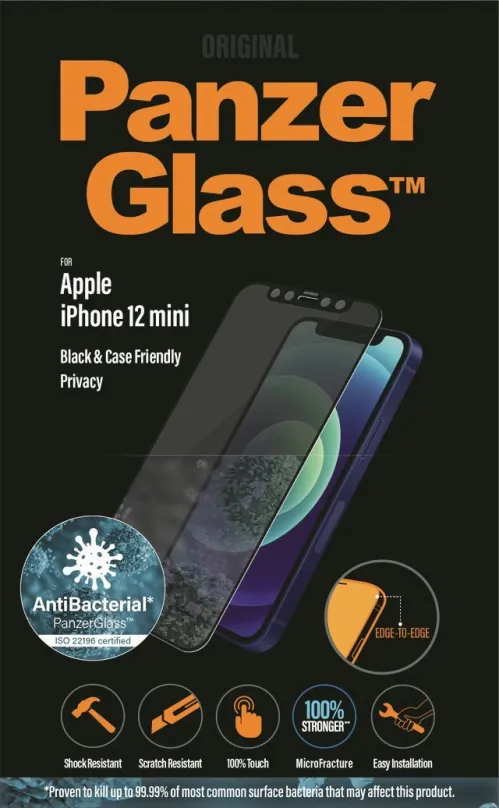 Ochranné sklo PanzerGlass Edge-to-Edge Privacy Antibacterial pre Apple iPhone 12 Mini čierne