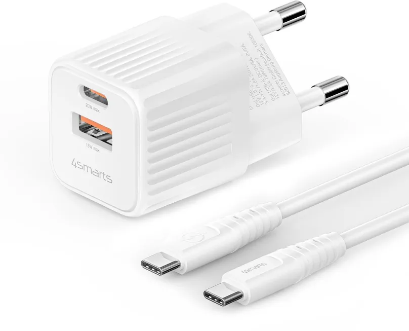 Nabíjačka do siete 4smarts Wall Charger VoltPlug Duos Mini PD 20W a USB-C Cable 1.5m white