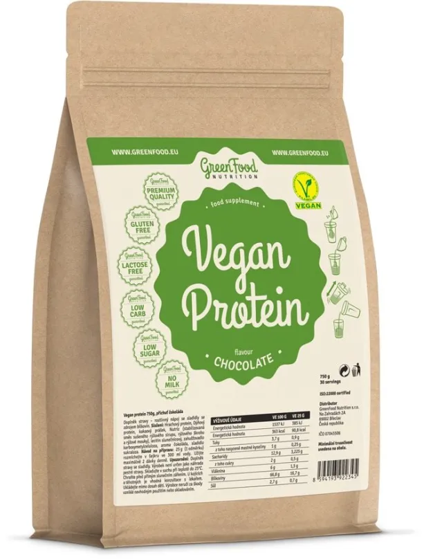 Proteín GreenFood Nutrition Vegan proteín 750g, chocolate