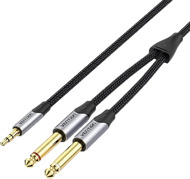 Audio kábel Vention Cotton Braided 3.5mm Male to 2*6.5mm Male Audio Cable 2M Gray Aluminum Alloy Type