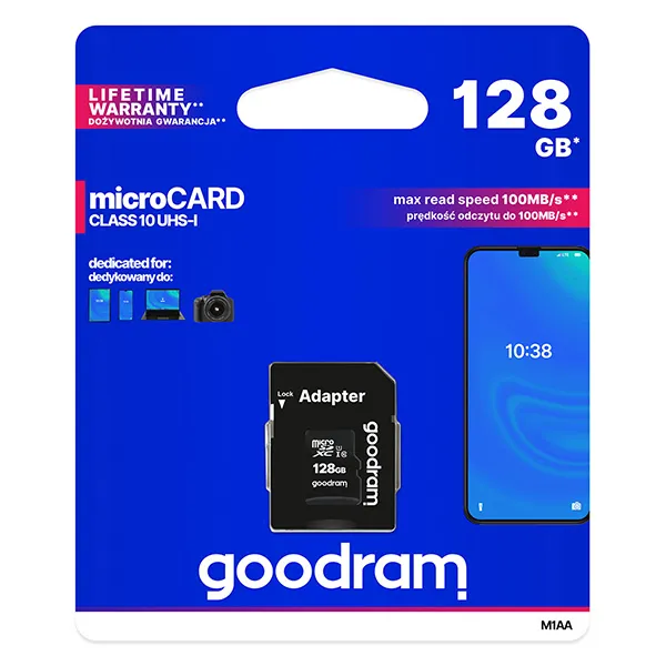 Goodram pamäťová karta Micro Secure Digital Card, 128 GB, micro SDXC, M1AA-1280R12, UHS-I U1 (Class 10), s adaptérom