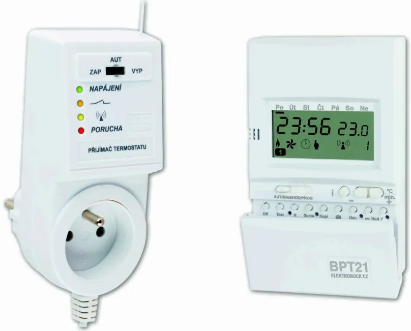 Chytrý termostat Elektrobock BT 21, bezdrôtový, digitálny, napájanie batériami 2x AA, prog