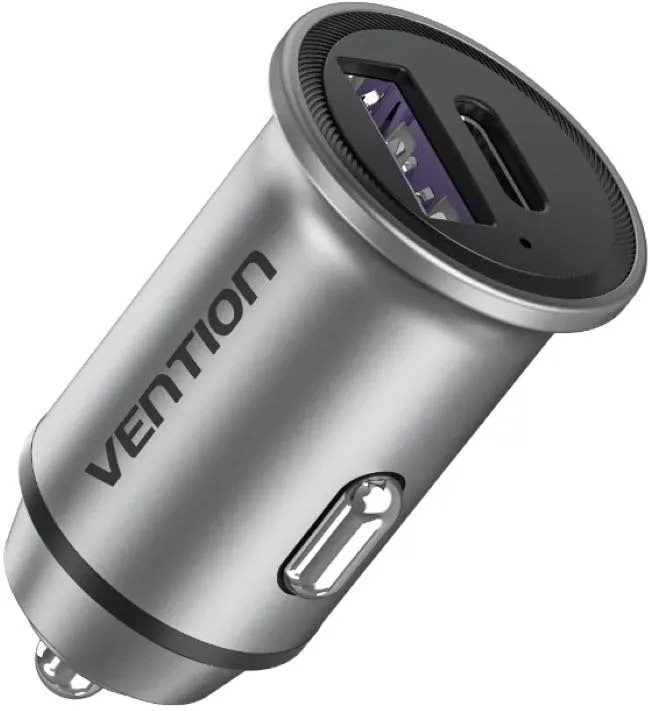 Nabíjačka do auta Vention Two-Port USB A+C (30W/30W) Car Charger Gray Mini Style Aluminium Alloy Type