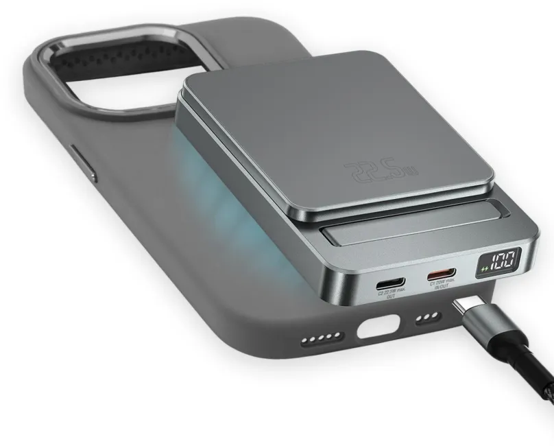 Powerbanka 4smarts Wireless OneStyle with MagSafe compatible case pre Apple iPhone 15 Pro, 5000mAh, šedá