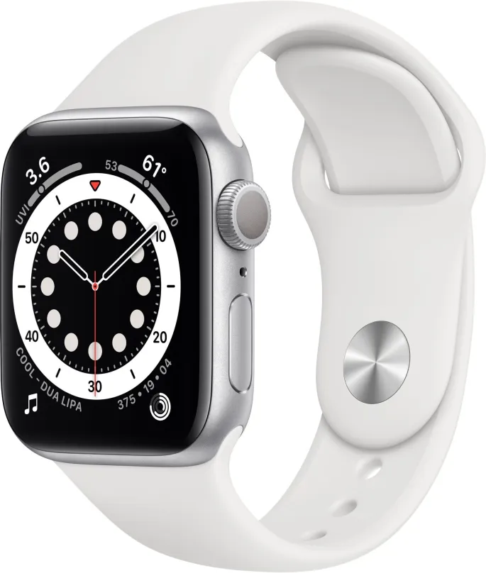 Chytré hodinky Apple Watch Series 6 44mm Strieborný hliník s bielym športovým remienkom