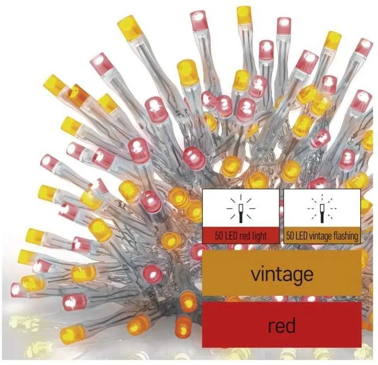 Svetelná reťaz EMOS Standard LED spojovacia reťaz pulzujúca - cencúle, 2,5 m, vonkajšie, červená/vintage