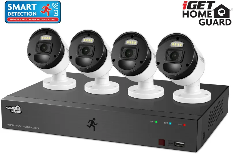 Kamerový systém iGET HOMEGUARD HGDVK84404P, 8-kanálový FullHD DVR + 4x kamera FullHD 1080p s SMART detekciou pohybu a
