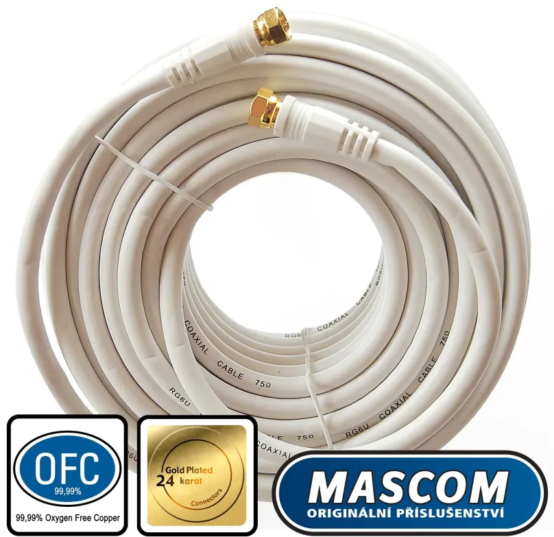 Koaxiálny kábel Mascom satelitný kábel 7676-150W, konektory F 15m