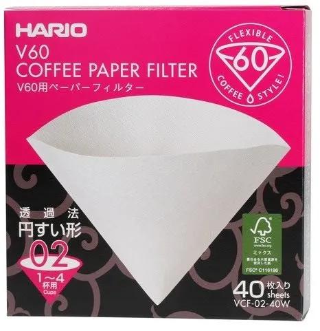 Filter na kávu Hario papierové filtre V60-02 (VCF-02-40W), biele, 40 ks