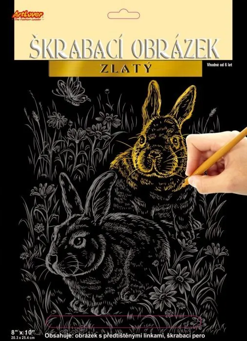 ARTLOVER Škrabací obrázok (zlatý) - Zajačikovia
