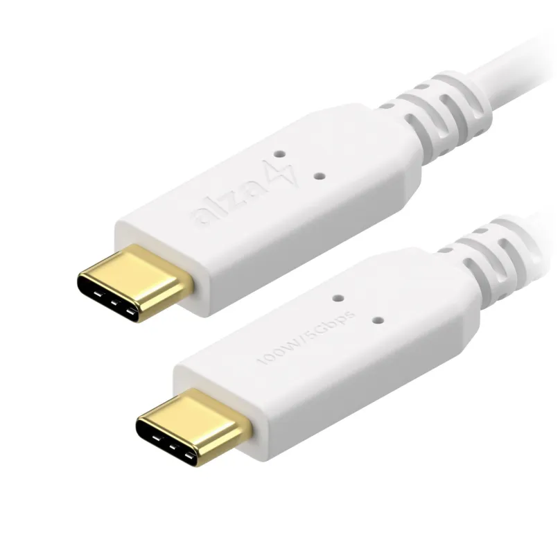 Dátový kábel AlzaPower Core USB-C / USB-C 3.2 Gen 1, 5A, 100W, 0.5m biely