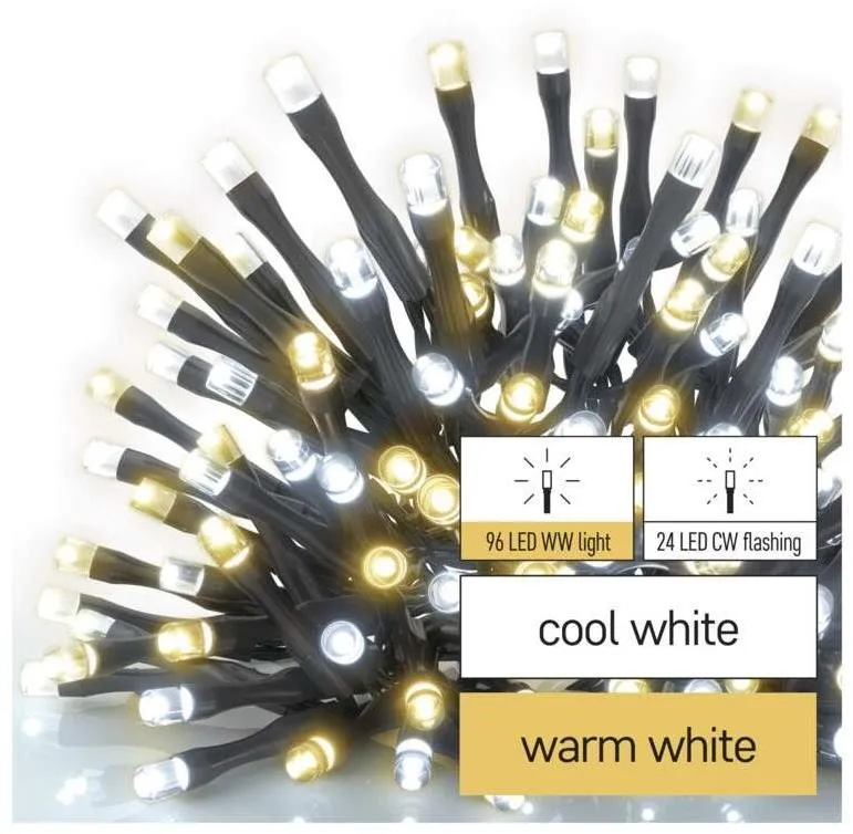 Svetelná reťaz EMOS LED vianočná reťaz blikajúca, 12 m, vonkajšia aj vnútorná, teplá/studená biela, časovač