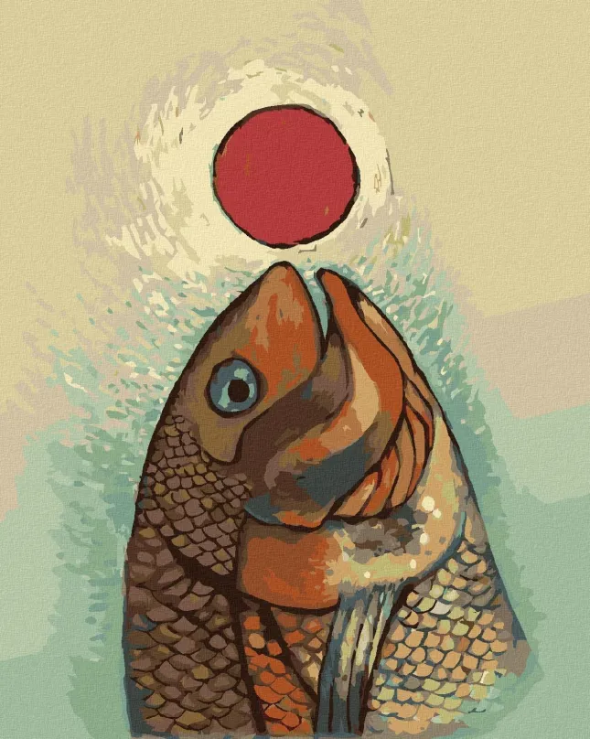Maľovanie podľa čísel Ryba s červeným kolieskom, 80x100 cm, vypnuté plátno na rám