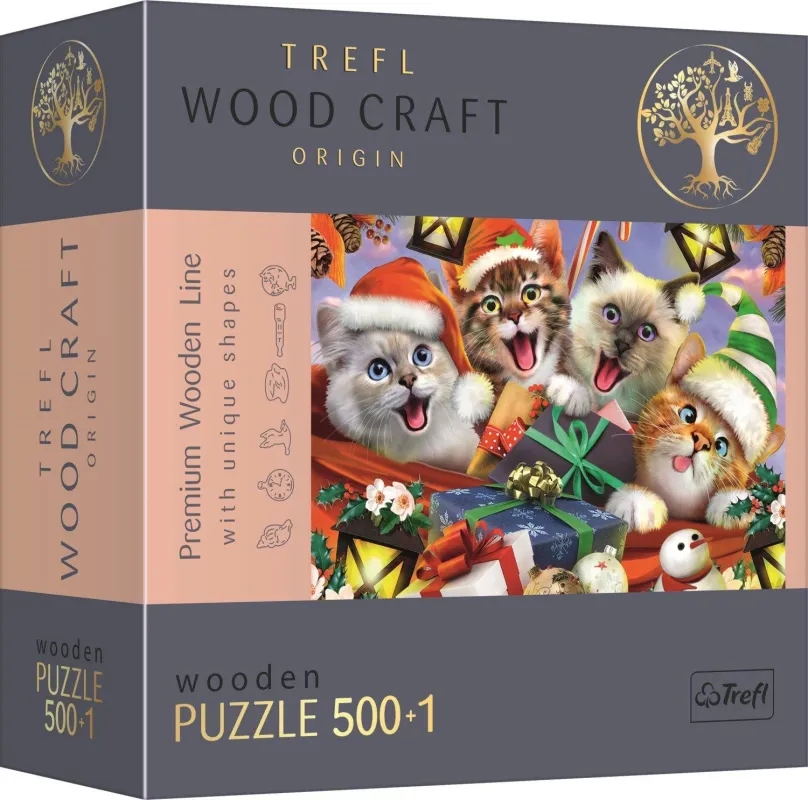 Drevené puzzle Trefl Wood Craft Origin puzzle Vianočné mačky 501 dielikov