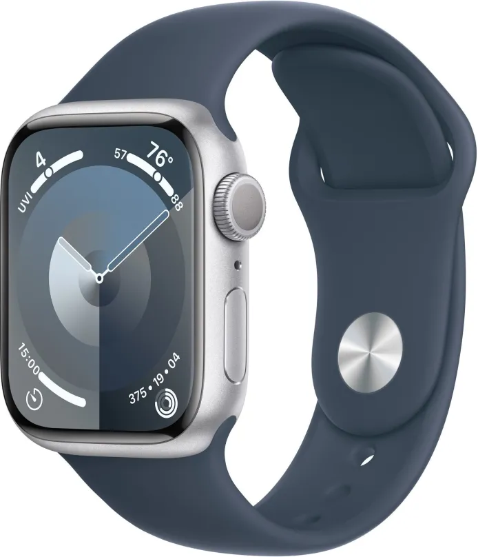 Chytré hodinky Apple Watch Series 9 41mm Strieborný hliník s búrkovo modrým športovým remienkom -M/L