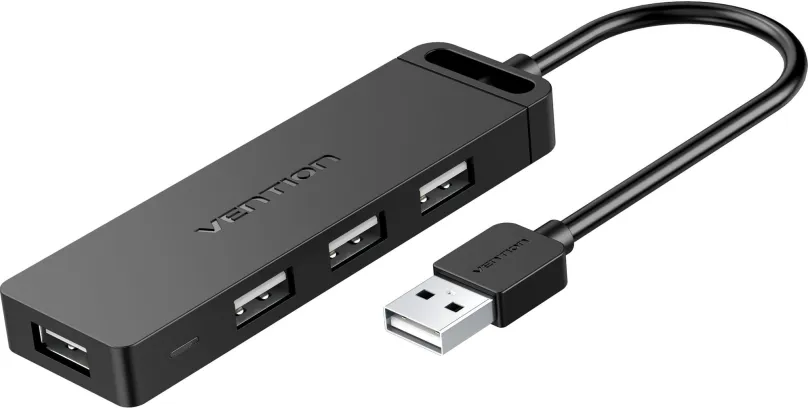 USB Hub Vention 4-Port USB 2.0 Hub with Power Supply 1m Black, pripojenie pomocou USB 2.0,
