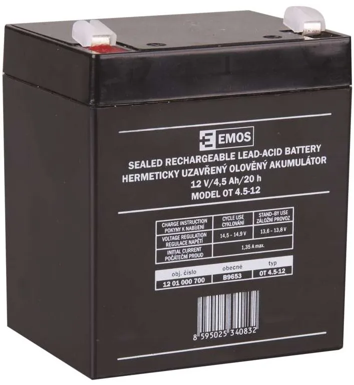 Batéria pre záložné zdroje EMOS Bezúdržbový olovený akumulátor 12 V/4,5 Ah, fastón 4,7 mm