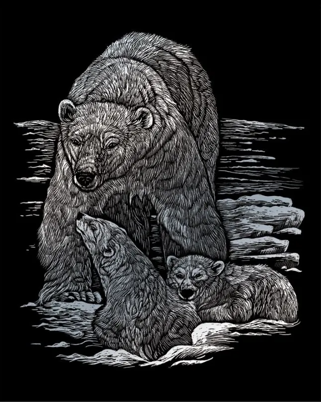 ROYAL & LANGNICKEL Strieborný škrabací obrázok Ľadový medvedica s mláďatami