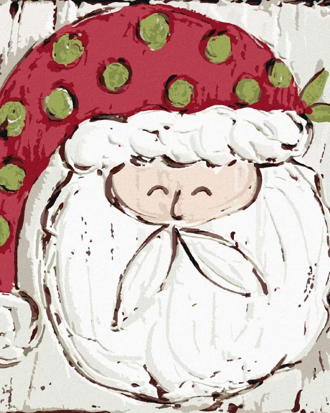 Maľovanie podľa čísel Santa s bodkovanou čiapkou (Haley Bush), 40x50 cm, bez rámu a bez vypnutia plátna
