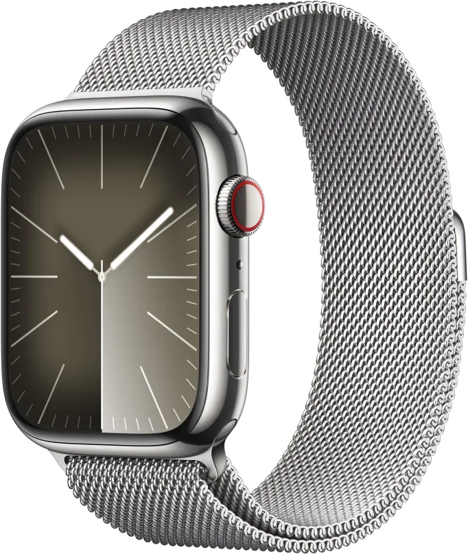Chytré hodinky Apple Watch Series 9 45mm Cellular Strieborný nerez so strieborným milánskym ťahom