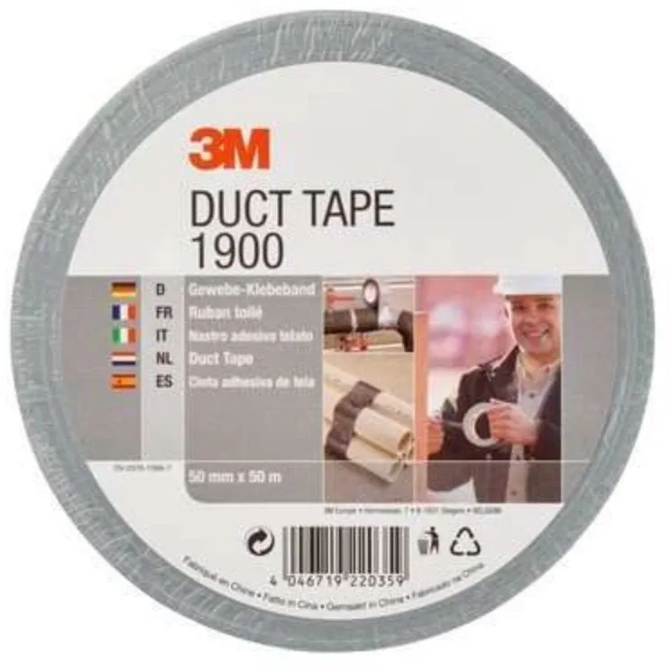 Lepiaca páska 3M™ Duct Tape základná textilná páska 1900, strieborná, 50 mm x 50 mv blistri