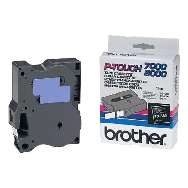 Brother originálna páska do tlačiarne štítkov, Brother, TX-355, biela tlač/čierny podklad, laminovaná, 8m, 24mm