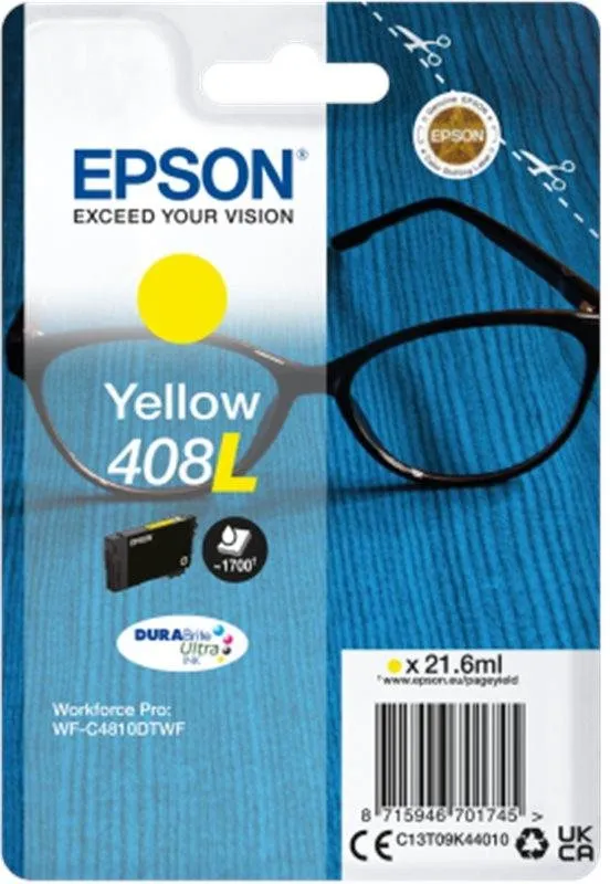 Epson originálny ink C13T09K44010, T09K440, 408L, žltá, 21.6ml, Epson WF-C4810DTWF
