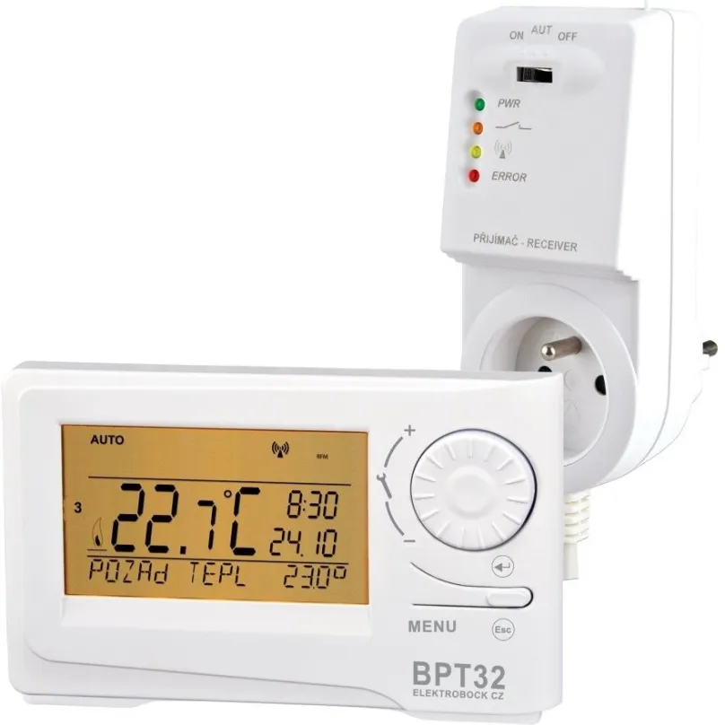 Chytrý termostat Elektrobock BT 32, bezdrôtový, digitálny, napájanie batériami 2x AA, prog