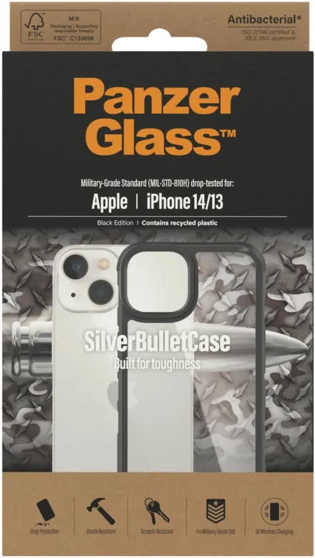 Kryt na mobil PanzerGlass SilverBulletCase Apple iPhone 14, pre Apple iPhone 14, materiál