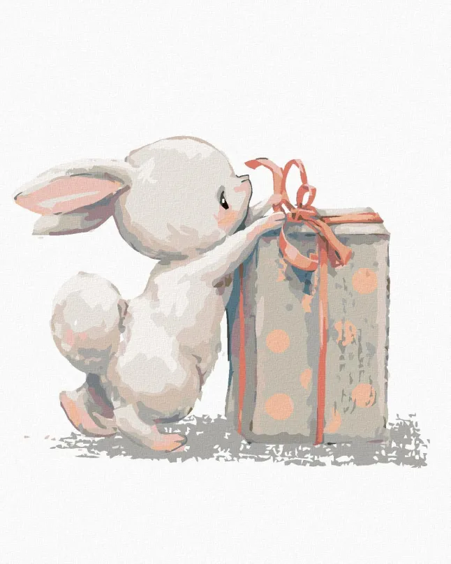 Maľovanie podľa čísel Zajac s narodeninovým darčekom, 40x50 cm, bez rámu a bez vypnutia plátna