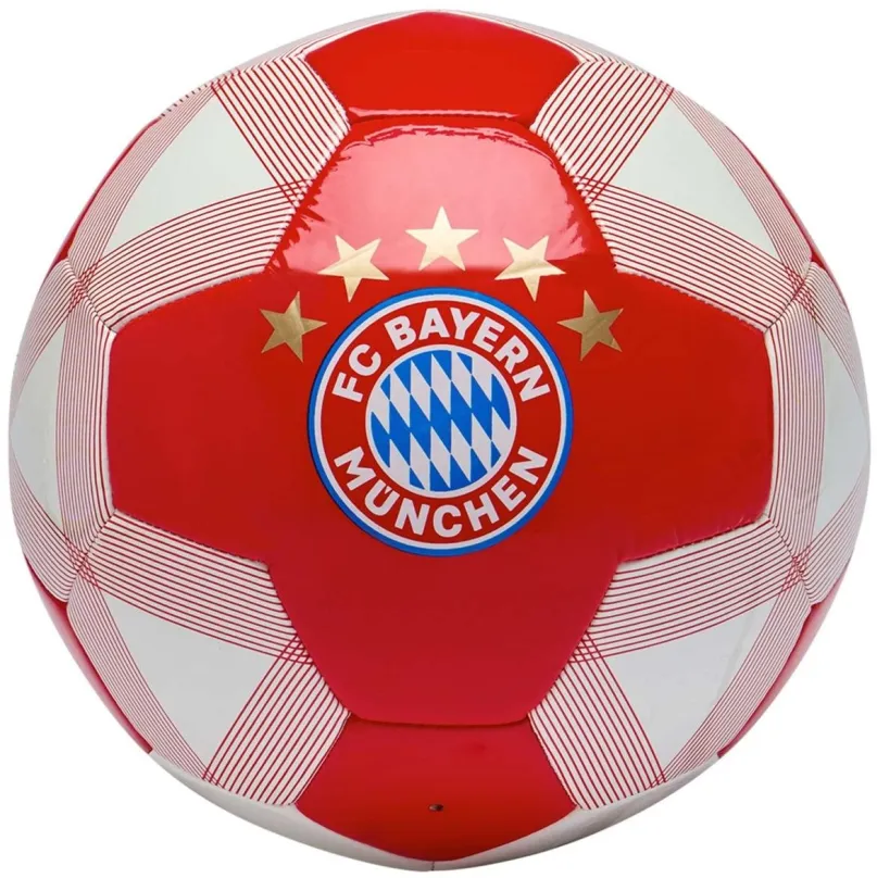 Futbalová lopta Ouky FC Bayern Mníchov, znak a 5 hviezd, červeno-biely, veľ. 4