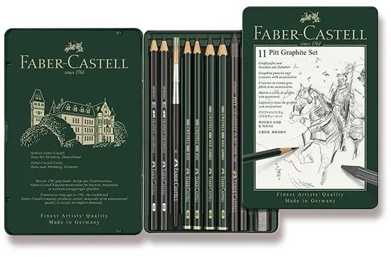 Grafitová ceruzka FABER-CASTELL Pitt Graphite Monochrome v plechovej krabičke - sada 11 ks